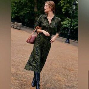 BODEN - Laura Midi Shirt Dress-Size 4R  Animal Print in olive green